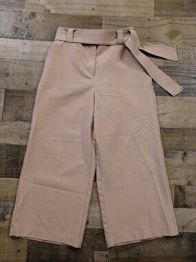 Joie Wide Leg Cropped Pants Women’s Size 8 Beige Belted High Rise